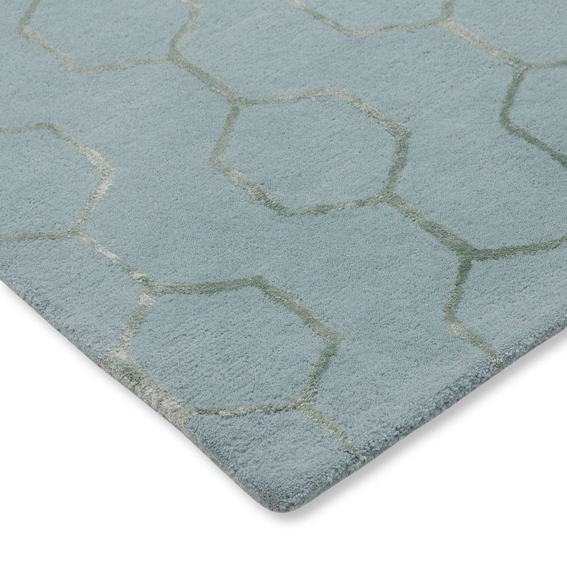 Tapis de salon graphique laine et viscose Gio Bleu mineral et gris Wedgwood BUREAU