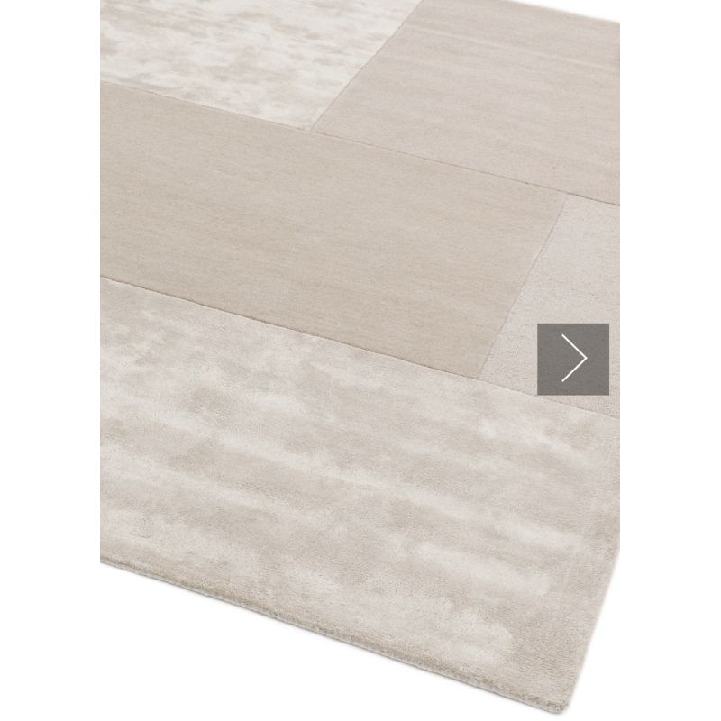 Tapis de salon moderne en laine et viscose tufté main Luxembourg Ivoire