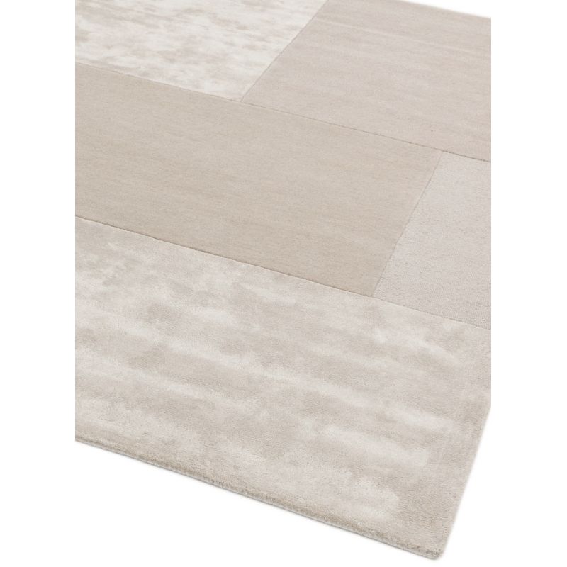 Tapis de salon moderne en laine et viscose tufté main Luxembourg Ivoire