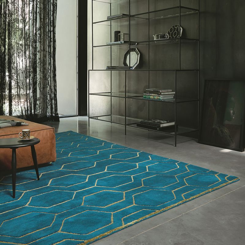 Tapis de salon laine et viscose Arris bleu et or Wedgwood salon
