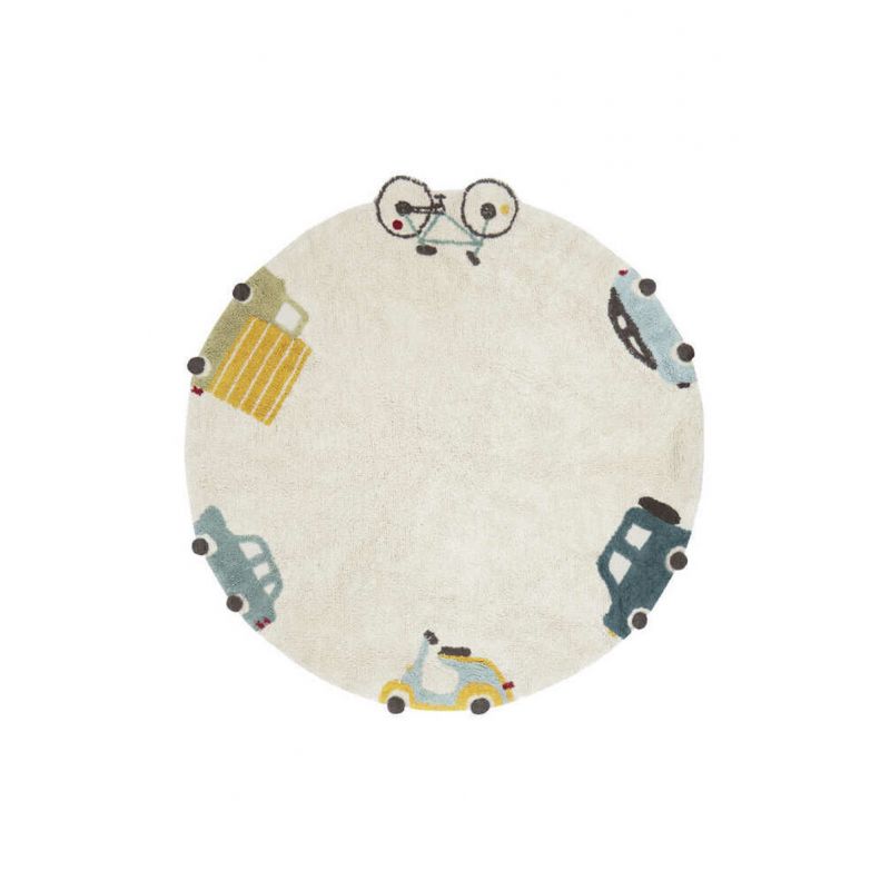 Tapis Enfant Rond lavable en machine Roues - LORENA CANALS