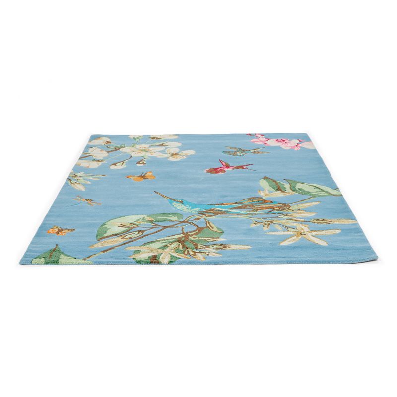 Tapis de salon graphique laine et viscose Hummingbird Bleu Wedgwood sejour