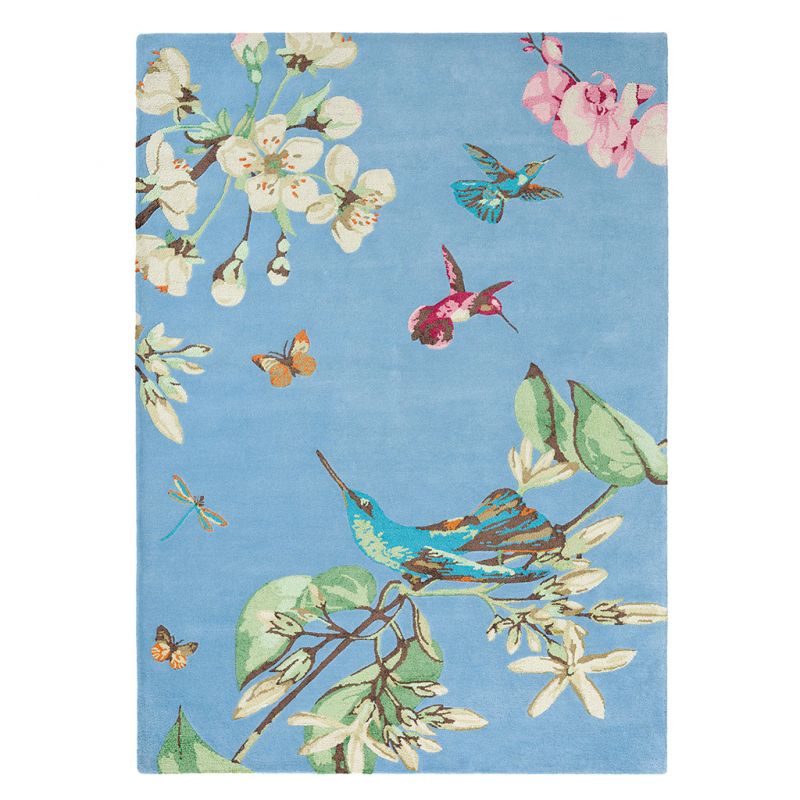 Tapis de salon graphique laine et viscose Hummingbird Bleu Wedgwood CHAMBRE