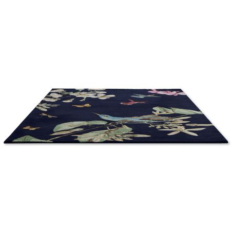 Tapis de salon fleuri laine et viscose Hummingbird Bleu Marine Wedgwood fleurs Tapis de salon fleuri laine et viscose Hummingbird Bleu Marine Wedgwood fleurs
