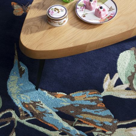 Tapis de salon fleuri laine et viscose Hummingbird Bleu Marine Wedgwood chambre Tapis de salon fleuri laine et viscose Hummingbird Bleu Marine Wedgwood chambre