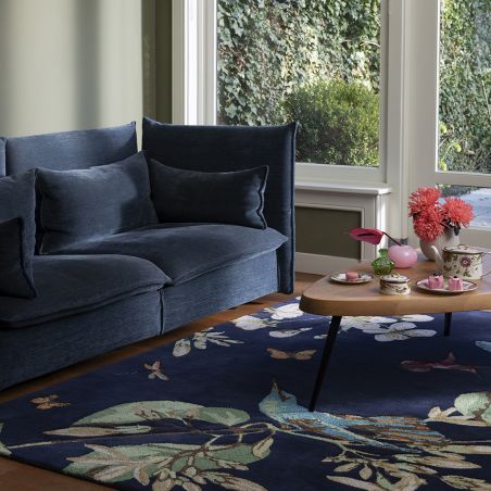 Tapis de salon fleuri laine et viscose Hummingbird Bleu Marine Wedgwood salon Tapis de salon fleuri laine et viscose Hummingbird Bleu Marine Wedgwood salon