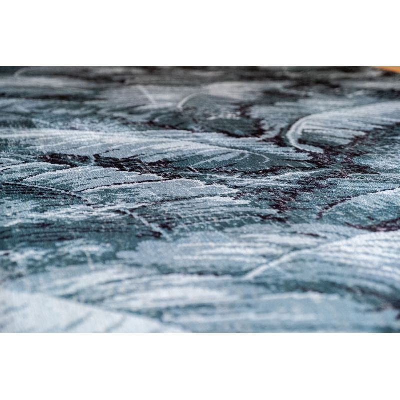 Tapis de Salon tissé plat Manaus Blue in Green Bleu et Vert feuilles