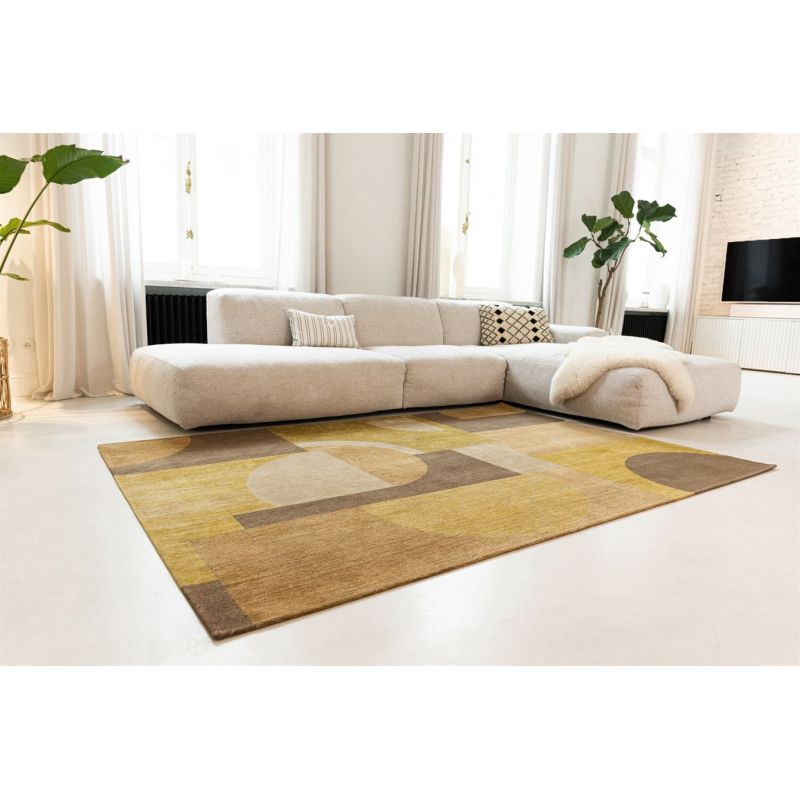 Tapis tissé plat haut de gamme Bauhaus Honey Gold Or geometrique