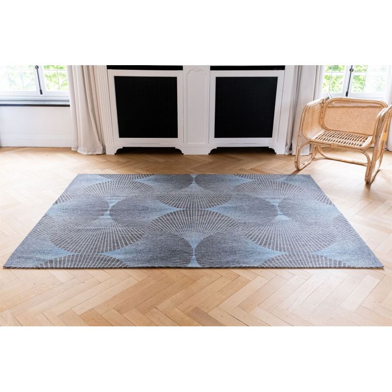 Tapis moderne tissé plat Kimono Chirimen Blue Salon