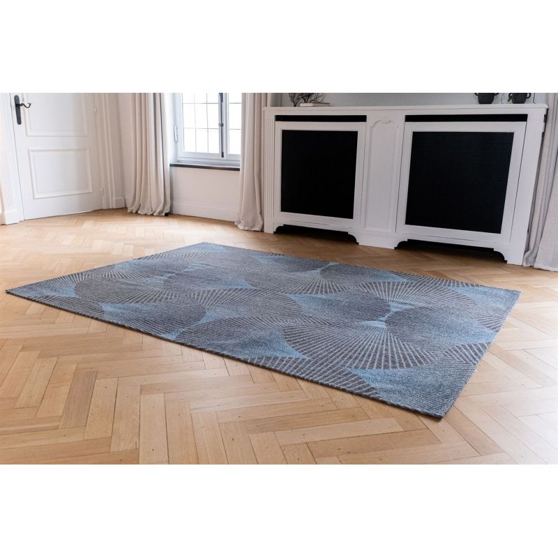 Tapis moderne tissé plat Kimono Chirimen Blue bureau