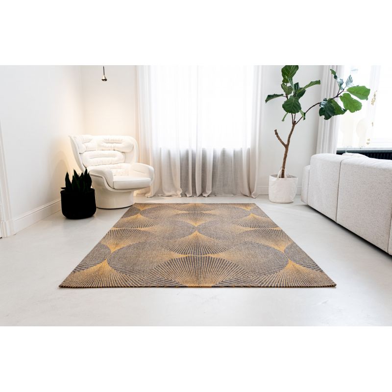 Tapis moderne tissé platKimono Rinzu Gold salon