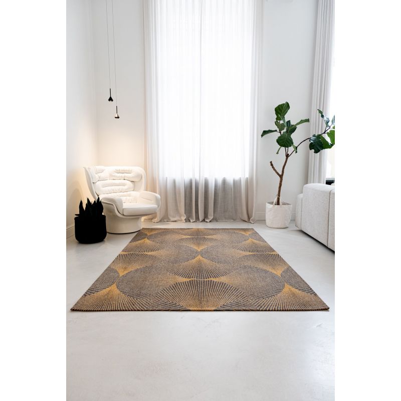 Tapis moderne tissé platKimono Rinzu Gold chambre