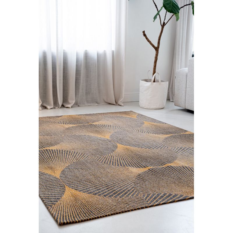 Tapis moderne tissé platKimono Rinzu Gold chambre