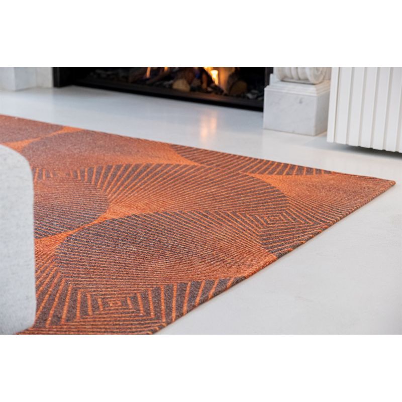 Tapis moderne tissé plat Kimono Yuzen Orange détail design