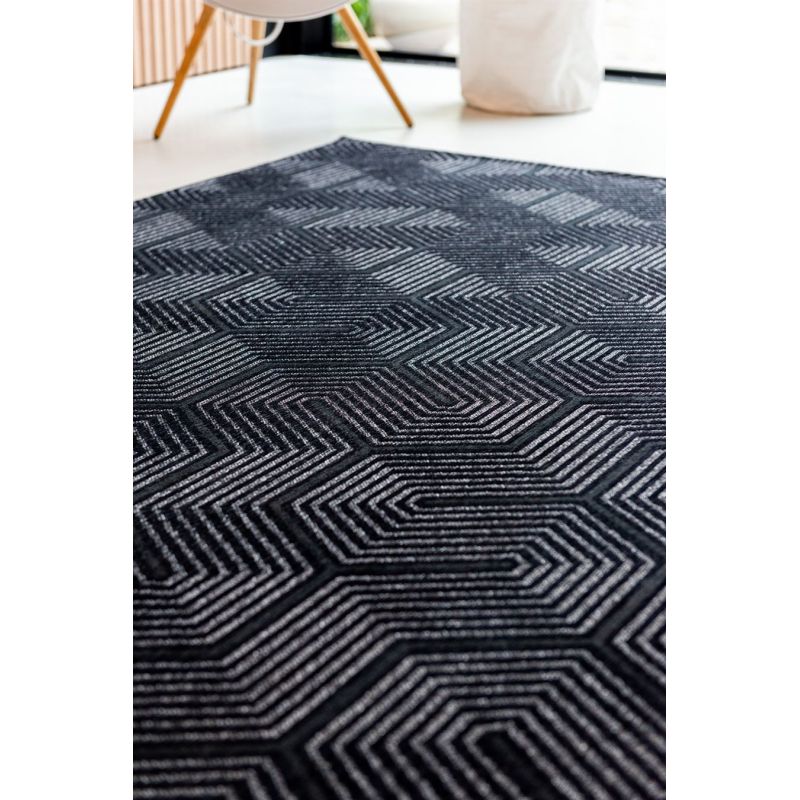Tapis moderne tissé plat Labyrinth Penti Black