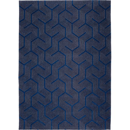 Tapis moderne tissé plat Labyrinth Baltic Blue salon