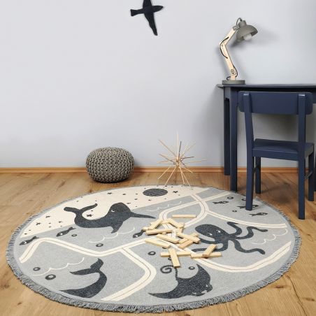 Tapis rond chambre enfant 100% coton Little Deep Blue Tapis rond chambre enfant 100% coton Little Deep Blue