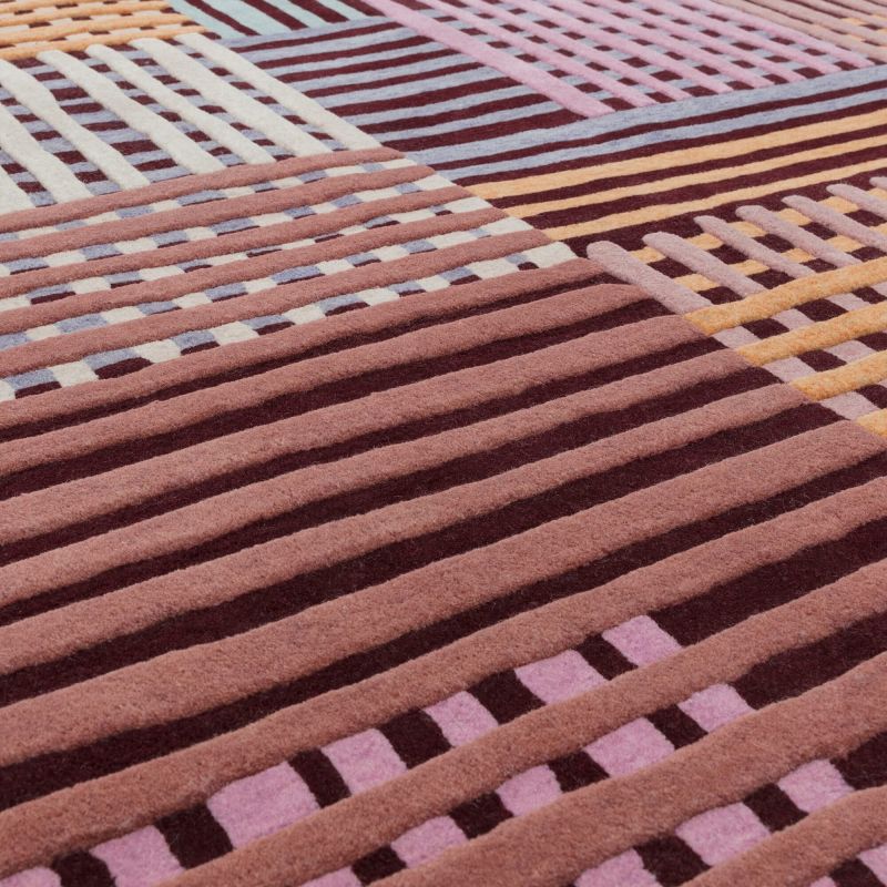 Tapis de salon moderne pure laine Asuncion rouge multicolore