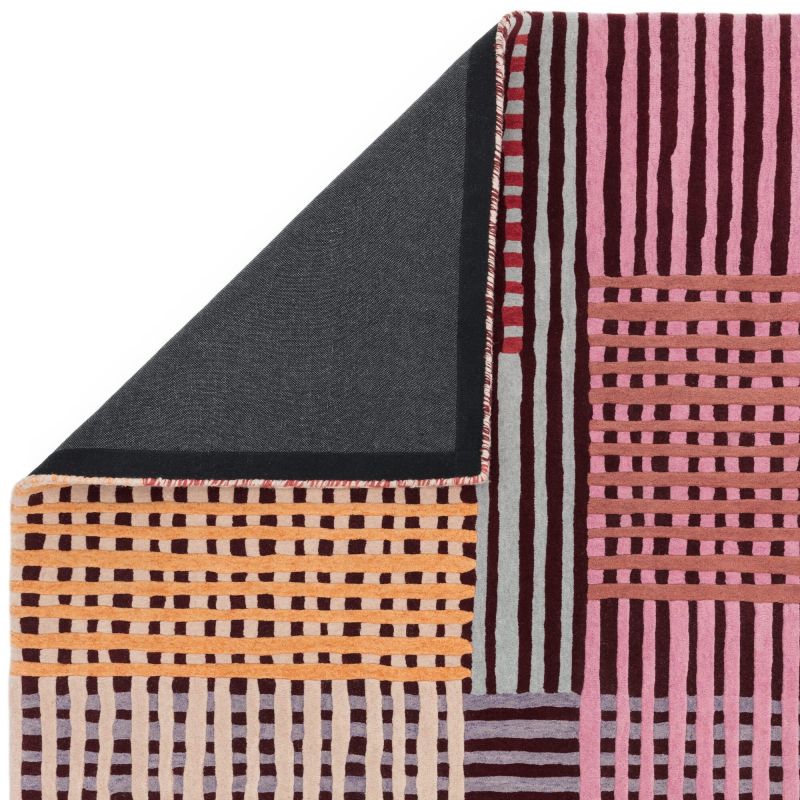 Tapis de salon moderne pure laine Asuncion rouge multicolore