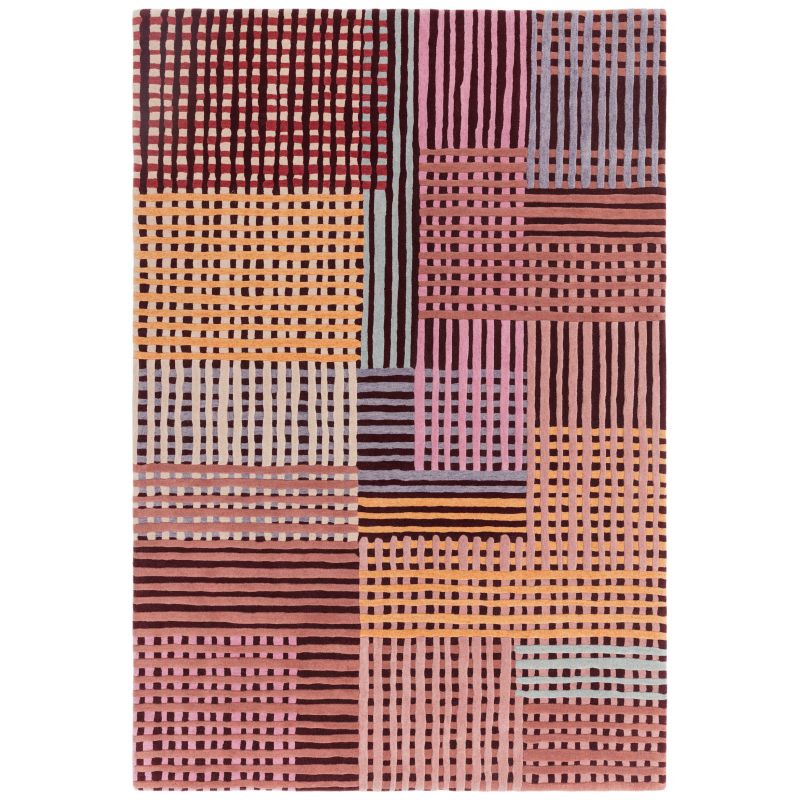 Tapis de salon moderne pure laine Asuncion rouge multicolore
