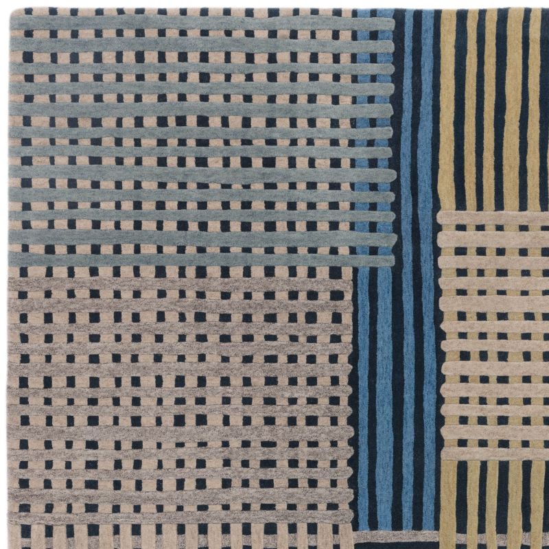 Tapis de salon moderne pure laine Asuncion bleu multicolore