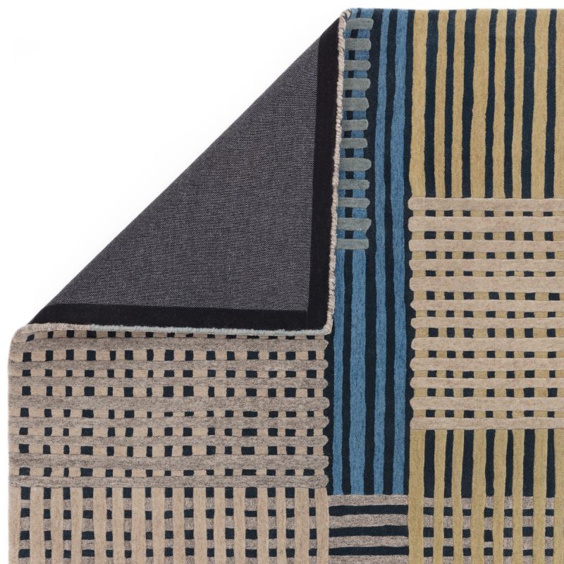 Tapis de salon moderne pure laine Asuncion bleu multicolore