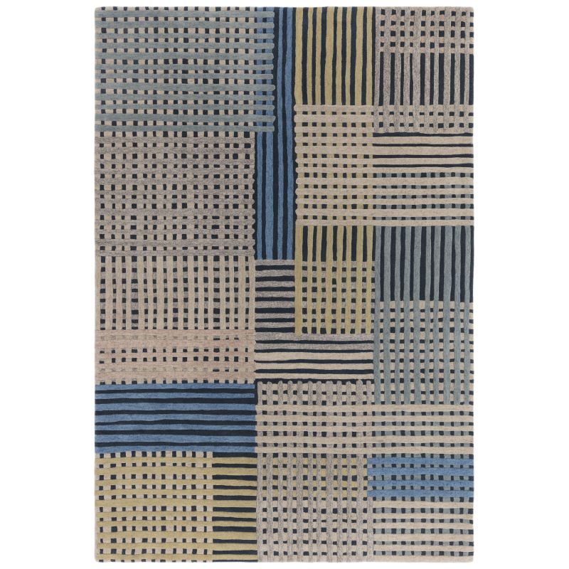 Tapis de salon moderne pure laine Asuncion bleu multicolore