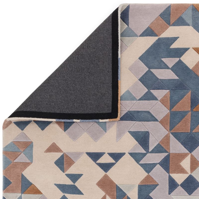 Tapis de salon moderne tufté main laine et viscose Belem bleu multicolore