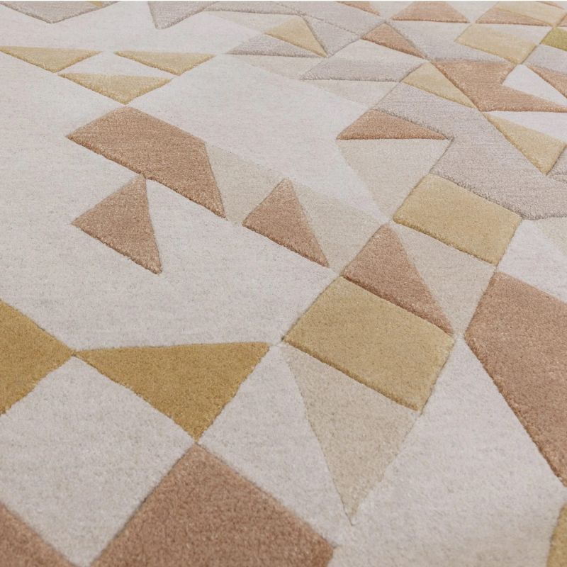 Tapis de salon moderne tufté main en laine et viscose Belem or multicolore