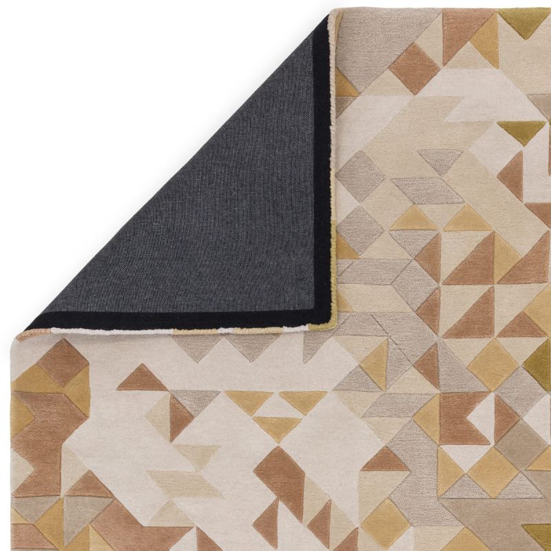 Tapis de salon moderne tufté main en laine et viscose Belem or multicolore