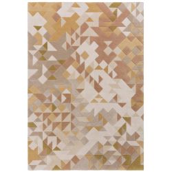 Tapis de salon moderne tufté main en laine et viscose Belem or multicolore