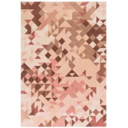 Tapis de salon moderne tufté main en laine et viscose Belem rose multicolore
