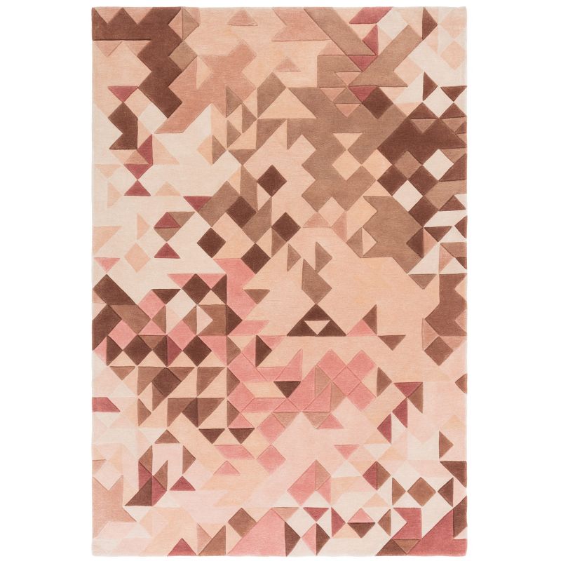 Tapis de salon moderne tufté main en laine et viscose Belem rose multicolore