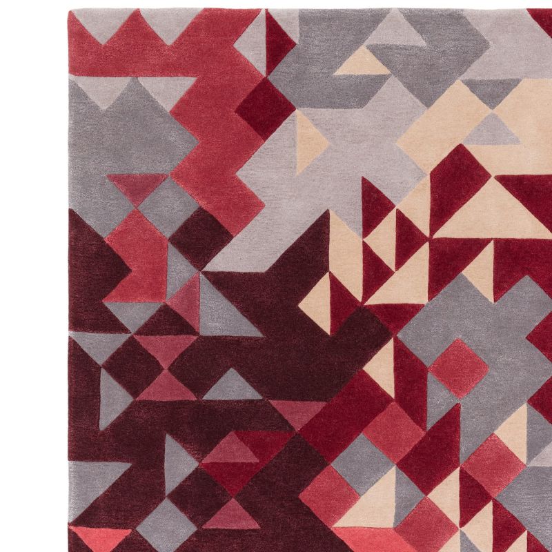 Tapis de salon moderne tufté main en laine et viscose Belem rouge multicolore