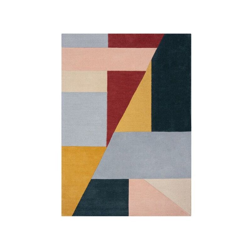 Tapis de salon géométrique en laine moderno multicolore Alwyn Pink
