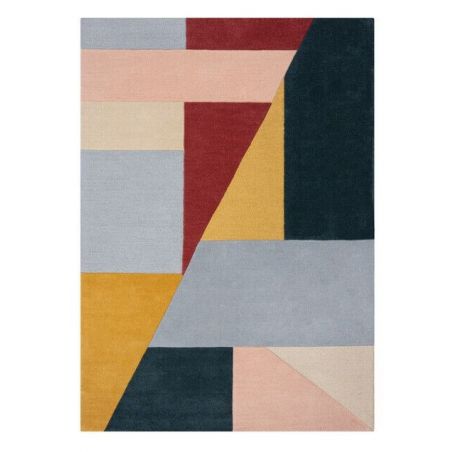 Tapis de salon géométrique en laine moderno multicolore Alwyn Pink