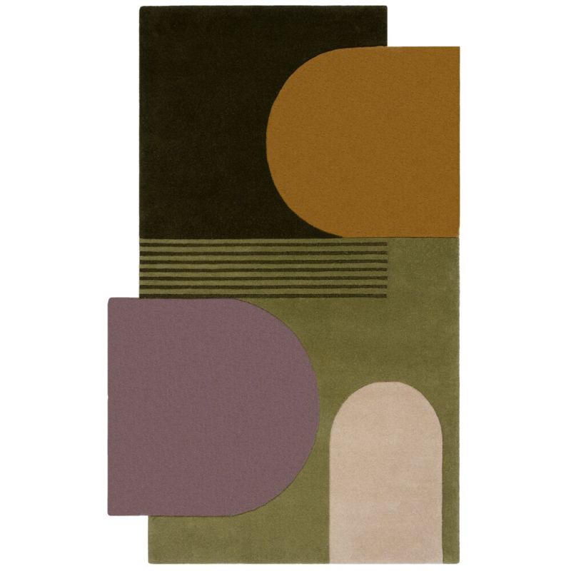 Tapis moderne forme originale Abstract Losange vert multicolore