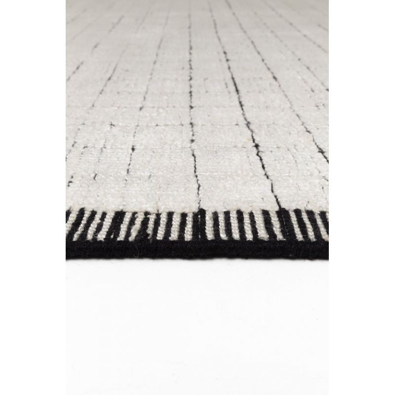 Tapis de salon design tissé main laine et laine et viscose Mesh Écru et Anthracite