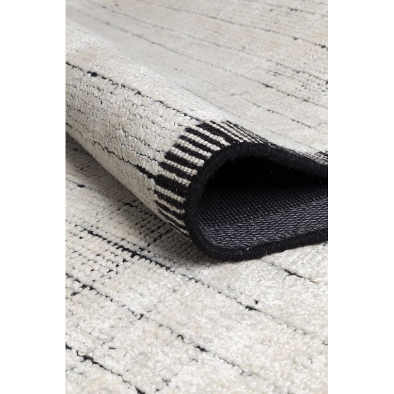 Tapis de salon design tissé main laine et laine et viscose Mesh Écru et Anthracite