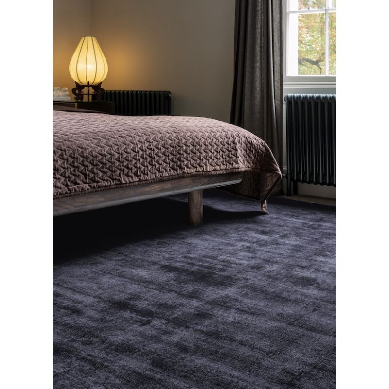 Tapis de salon haut de gamme en viscose tissé main Elizabeth Bleu Nuit