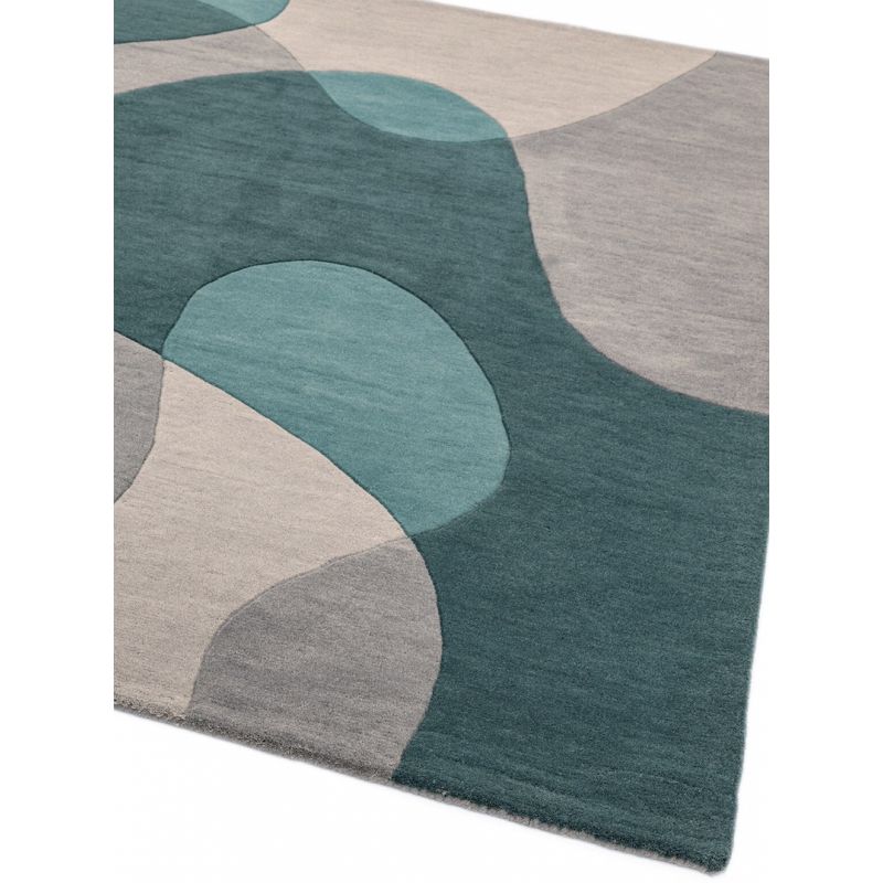 Tapis de Salon original moderne pure laine Medley Gris et Bleu Teal