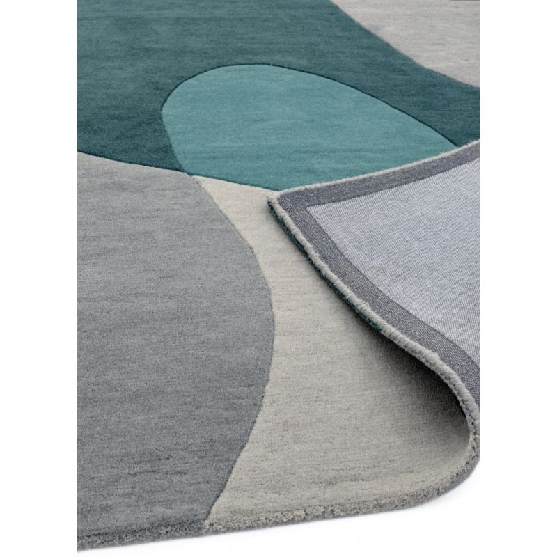 Tapis de Salon original moderne pure laine Medley Gris et Bleu Teal