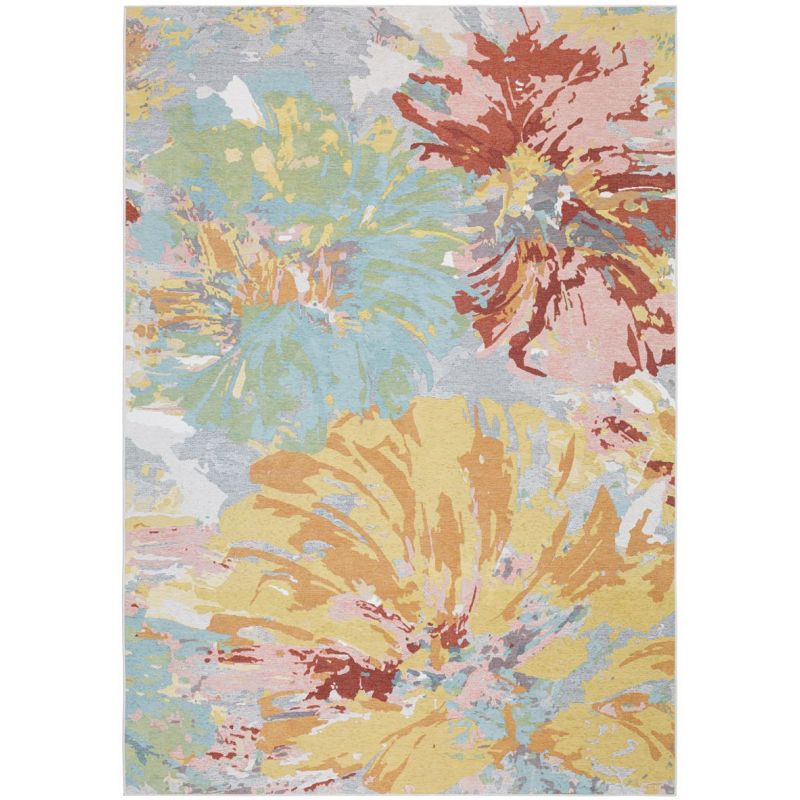 Tapis de salon en laine et coton multicolore motif floral Kano