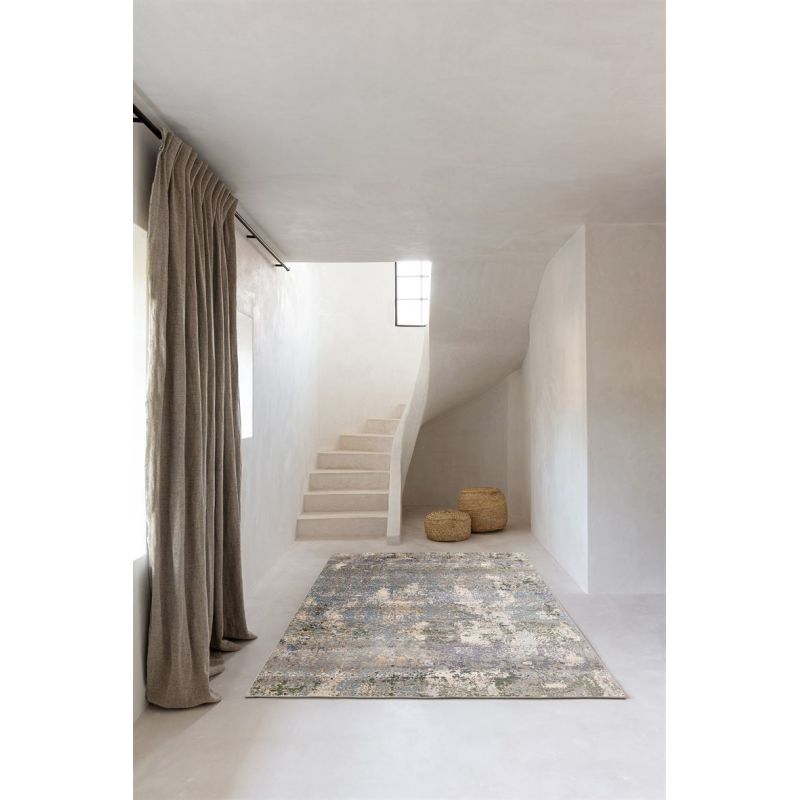 Tapis de salon en laine et coton multicolore motif floral Kano