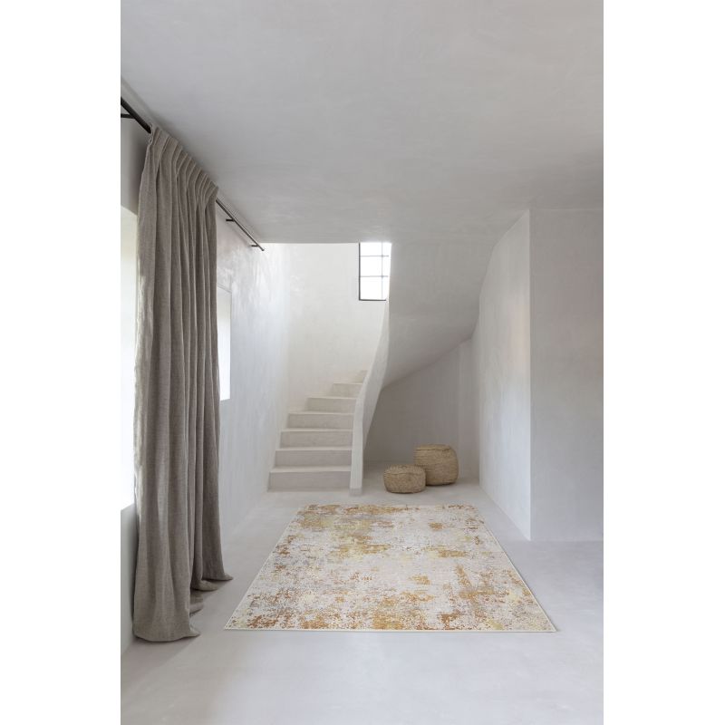 Tapis de salon en laine et coton motif fondu écru, beige, jaune, orange et terracotta Douala