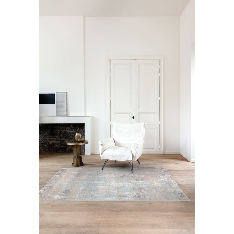 Tapis en laine et coton motif fondu écru, beige, gris et bleu ciel Lomé