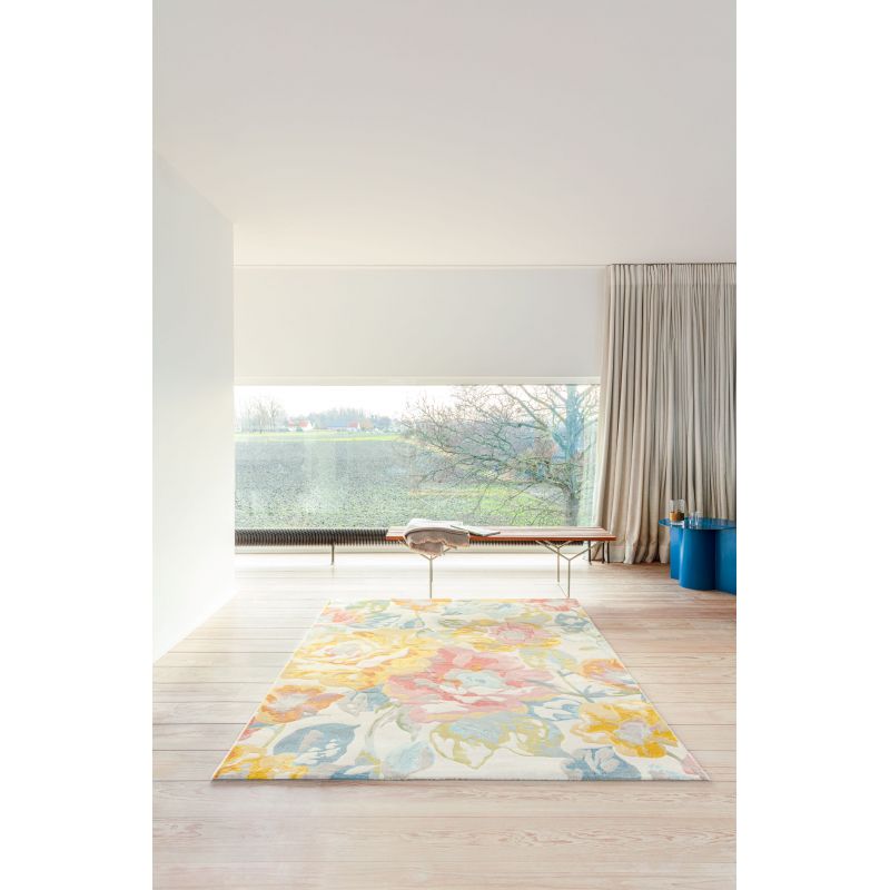 Tapis de salon Abeba motif floral multicolore pastel décoration