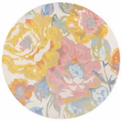 Tapis de salon rond bouquet Abeba coloris multicolore pastel chambre bureau rond
