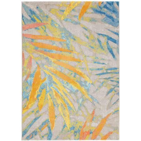 Tapis polyester Harare motifs fleurs multicolore orange jaune bleu salon