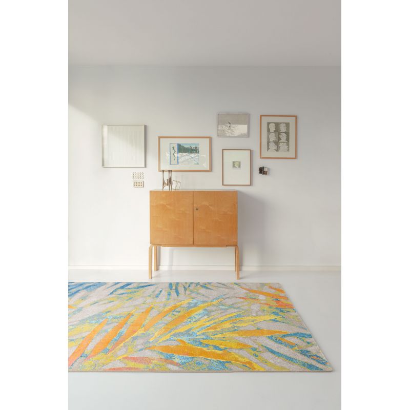 Tapis polyester Harare motifs fleurs multicolore orange jaune bleu décoration interieur